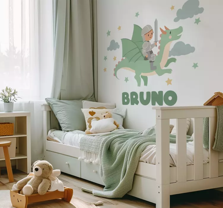 Sticker illustration petit chevalier sur un dragon - TenStickers