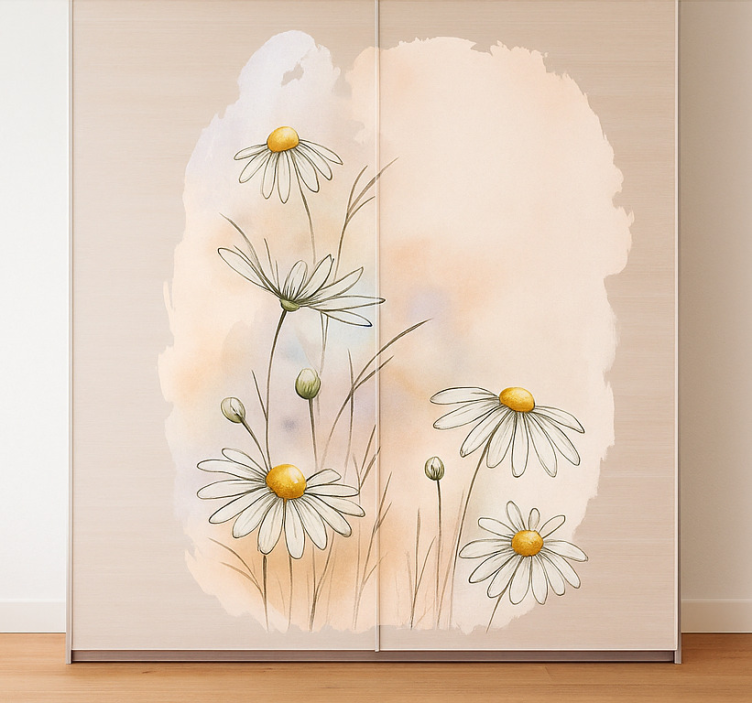 Adhésif meuble fleurs de marguerite aquarelle - TenStickers
