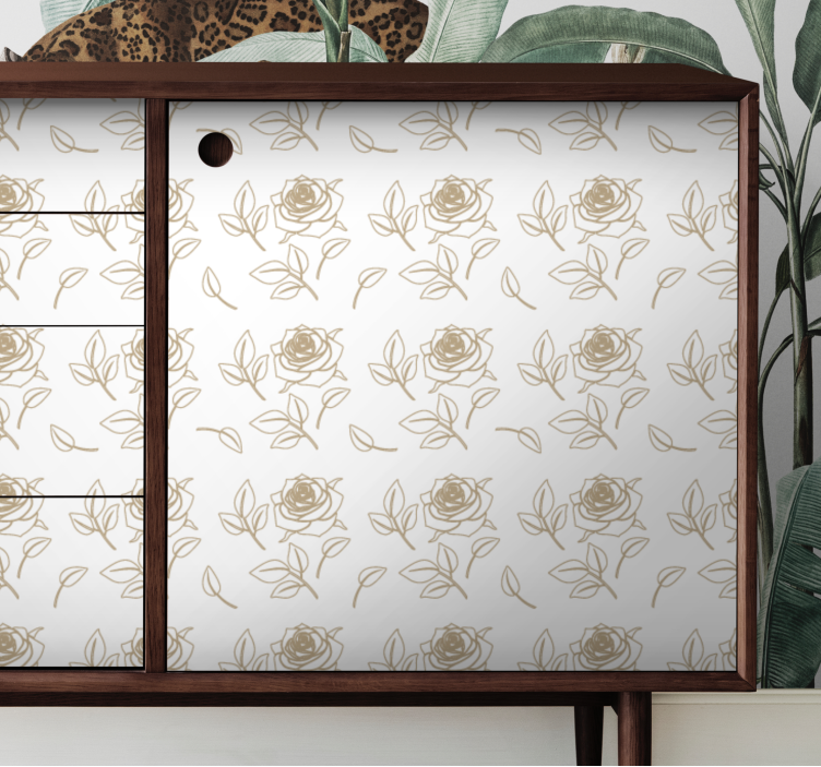 Papier adhésif pour meuble motif rose détaillé sur fond beige - TenStickers
