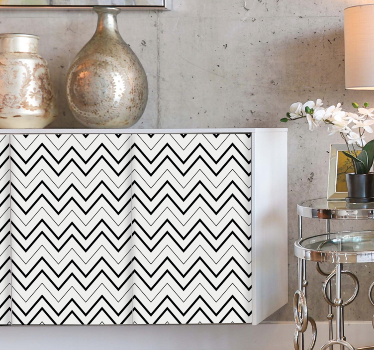 Papier adhésif pour meuble motif zigzag minimaliste noir et blanc - TenStickers
