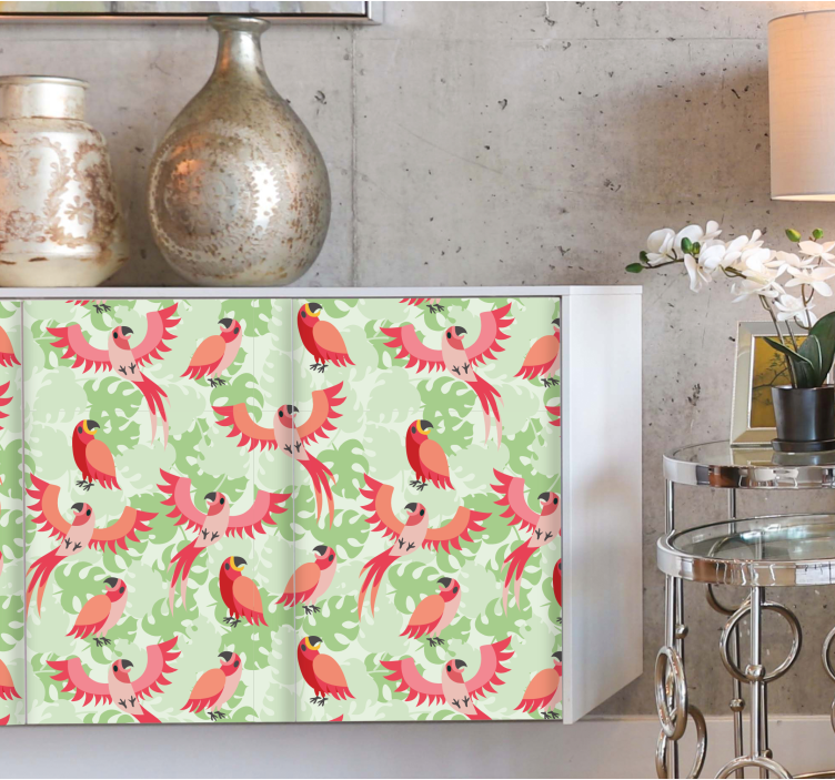 Papier adhésif pour meuble oiseaux rouges sur feuilles vertes - TenStickers