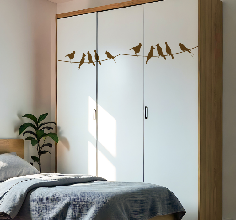 sticker pour porte placard oiseaux sur fil - TenStickers
