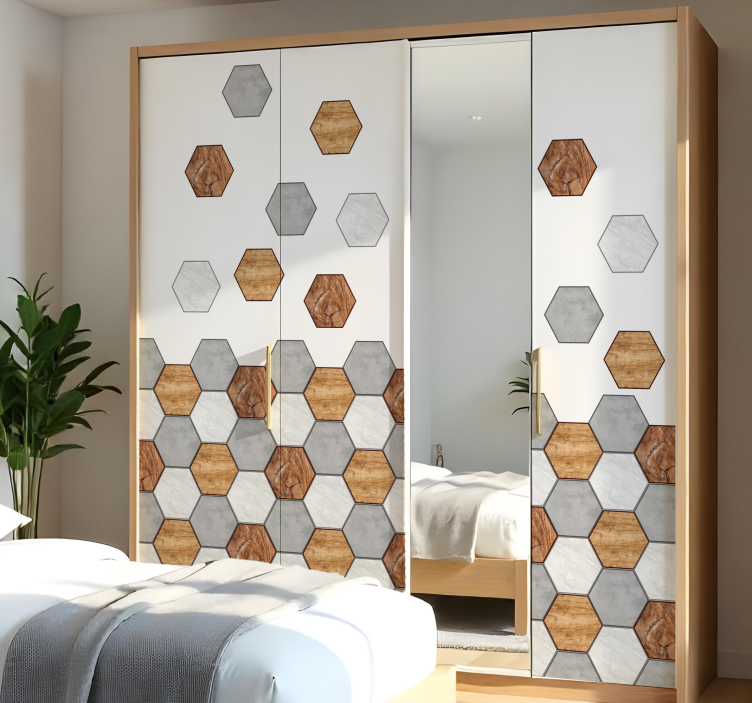 sticker pour porte placard texture de tuiles hexagonales - TenStickers