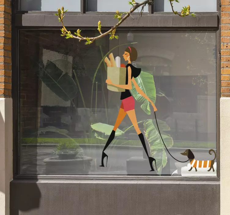 adhesif mural femme et chien - TenStickers