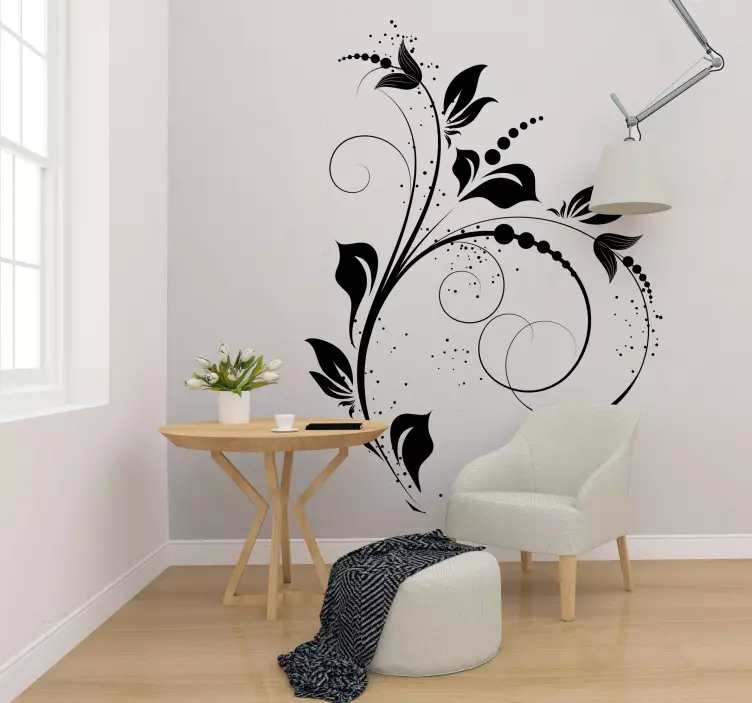 Sticker mural salon moderne plante monochrome - TenStickers