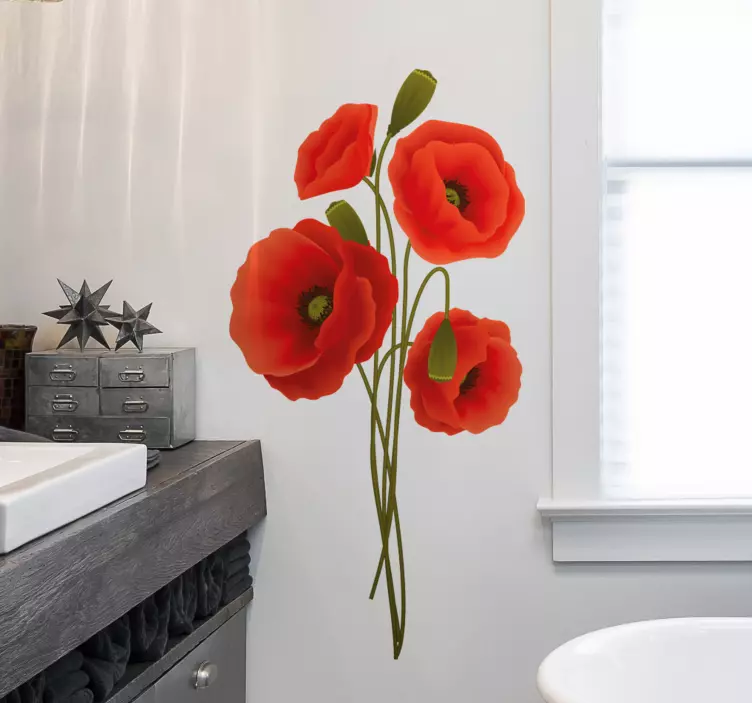Sticker salle de bain fleurs de coquelicot - TenStickers