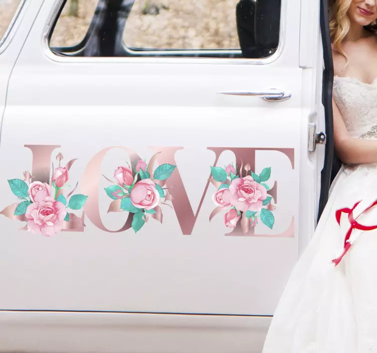 Sticker mariage texte "Love" fleuri - TenStickers