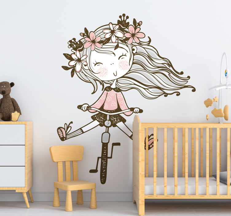 Autocollant illustration fille à tête de fleur - TenStickers