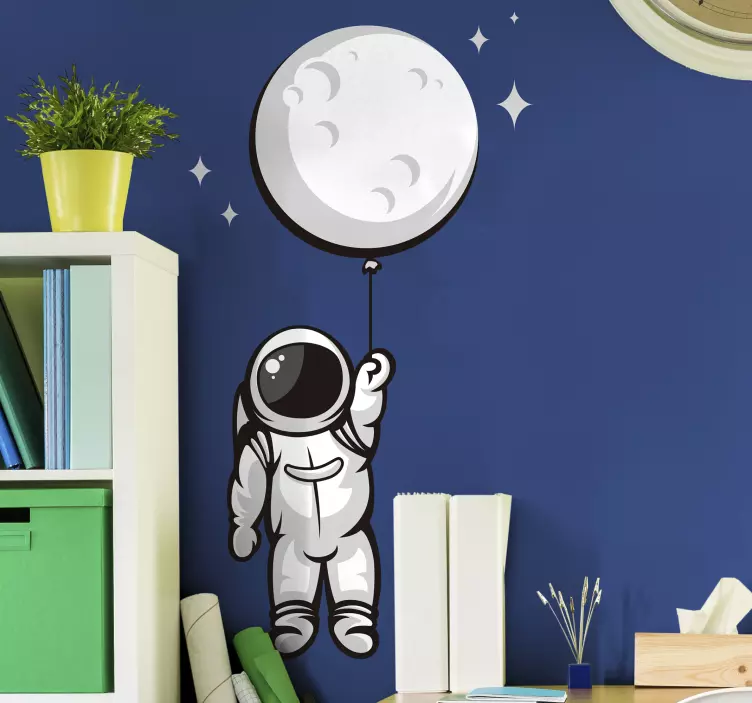 Sticker espace astronaute et lune en ballon - TenStickers