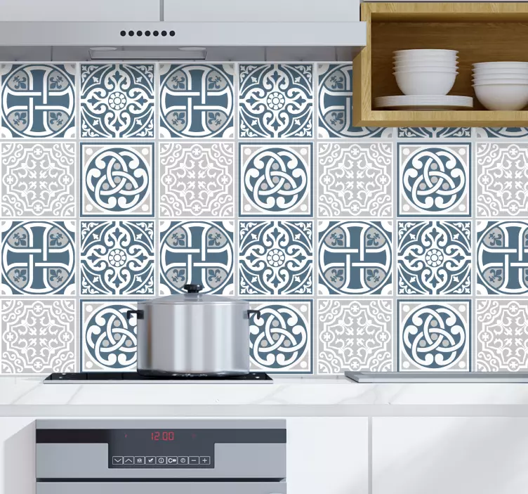 Sticker carrelage bleu et gris - TenStickers