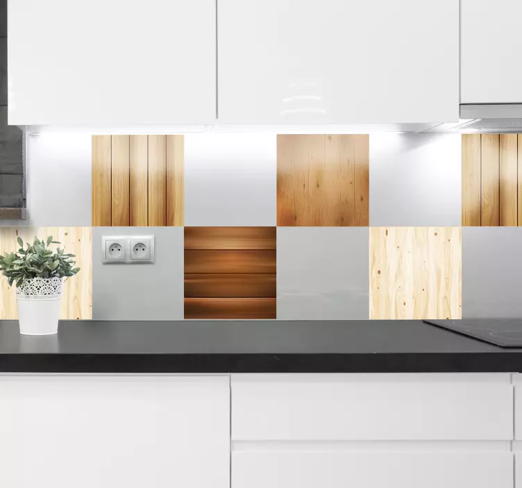 sticker cuisine tuiles en bois - TenStickers