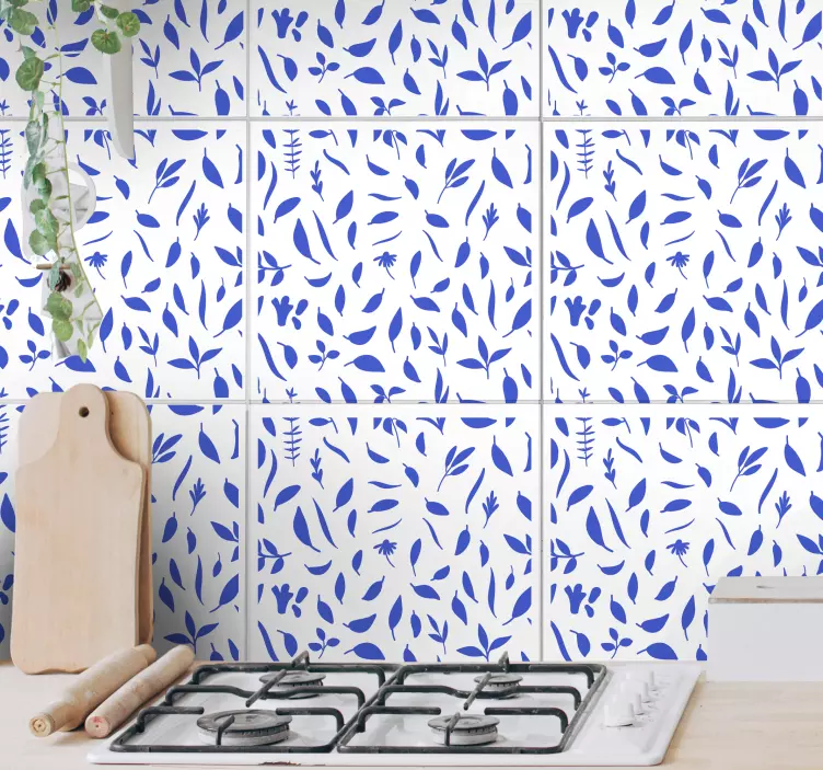 Sticker Carrelage Feuilles bleues - TenStickers