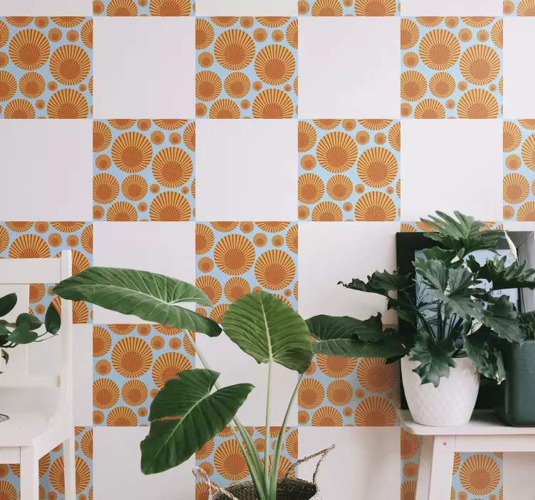 Sticker mural pour salon carrelage soleil des années 70 - TenStickers