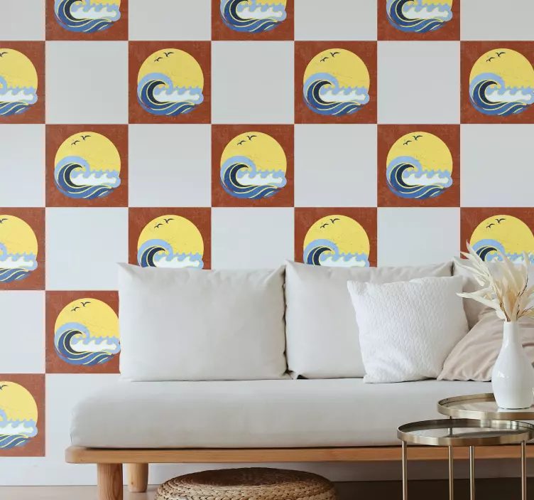 Sticker pour Carrelage Soleil, plage et vague - TenStickers