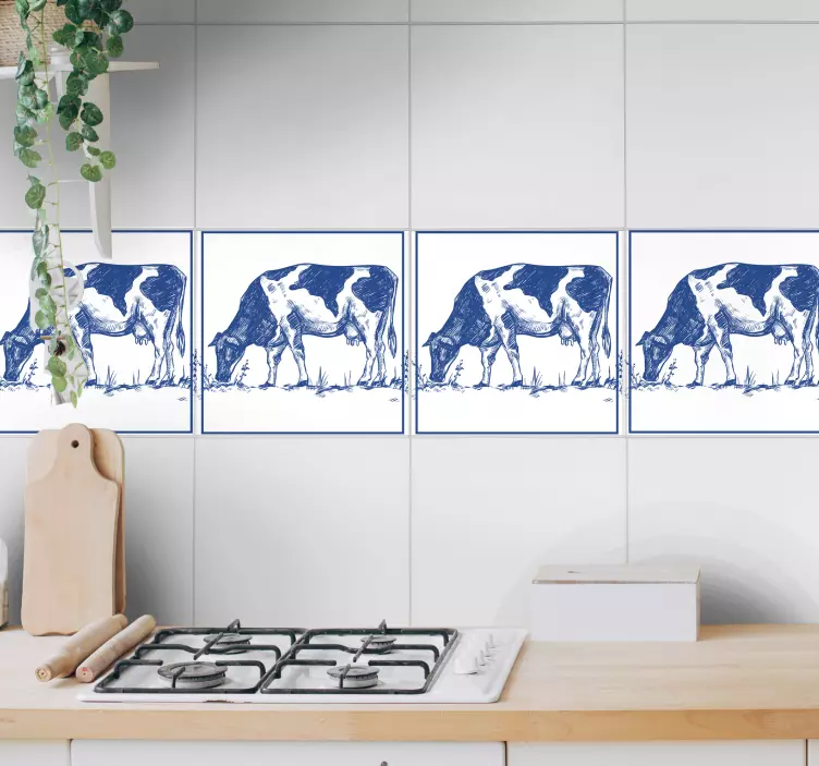 Sticker pour Carrelage Vache bleue delfts - TenStickers