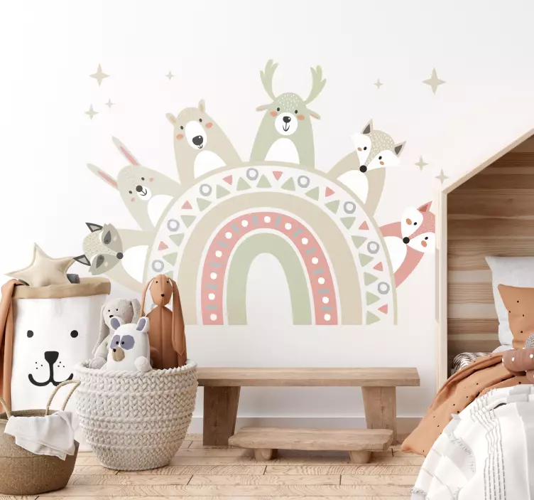 Sticker chambre enfant arc-en-ciel et animaux - TenStickers