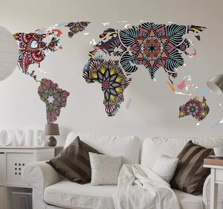 Sticker carte du monde style mandala - TenStickers