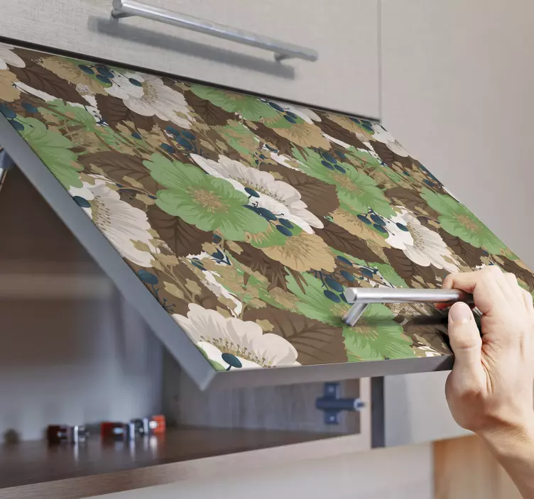 Sticker meuble bouquet de fleurs et feuilles marrons - TenStickers