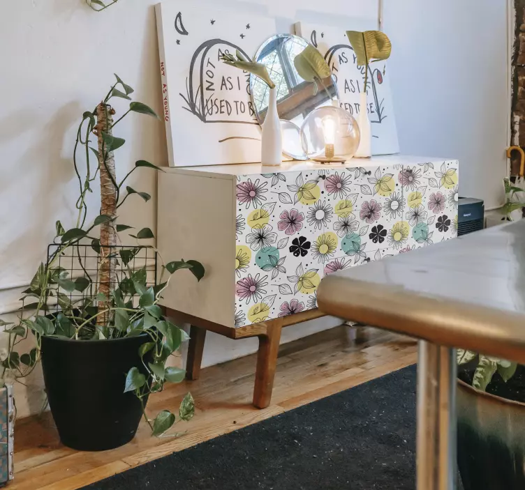 Sticker meuble fleurs motif dessin de fleurs - TenStickers