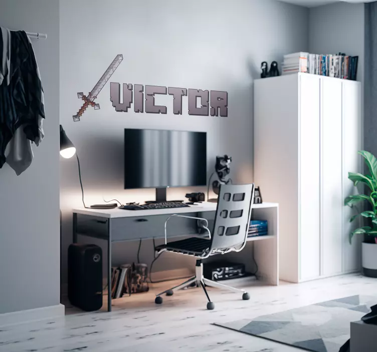 Sticker mural épée jeu vidéo avec prénom - TenStickers