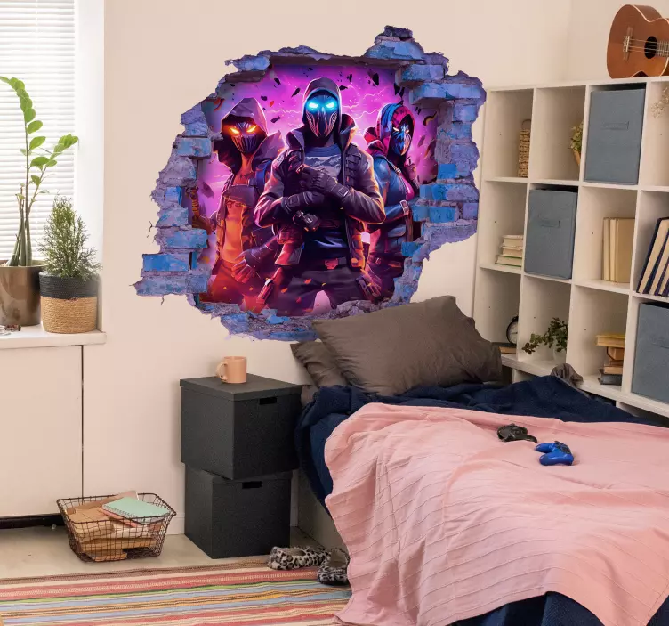 Sticker trompe l'œil trois guerriers masqués - TenStickers