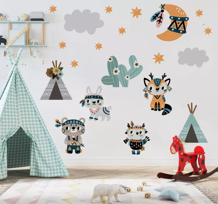 Sticker illustration animaux à l'indienne - TenStickers