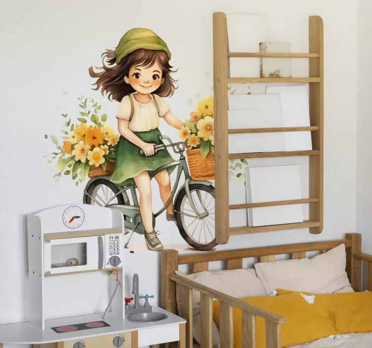 Sticker illustration fille qui fait du vélo - TenStickers