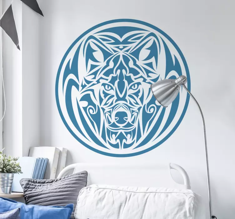 Autocollant loup tribal cercle - TenStickers