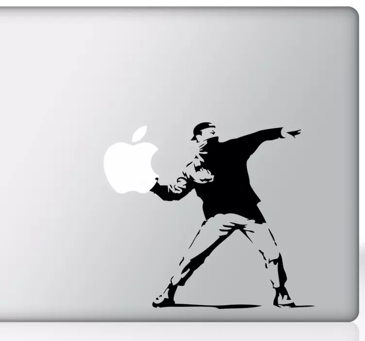 Sticker ordinateur portable Banksy révolution pour Apple - TenStickers