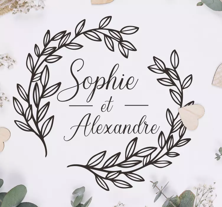 Sticker mariage personnalisé feuilles laurier - TenStickers