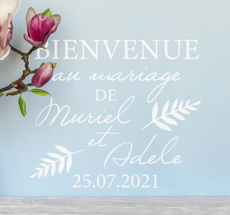 Sticker mariage bienvenue avec date et prénom - TenStickers