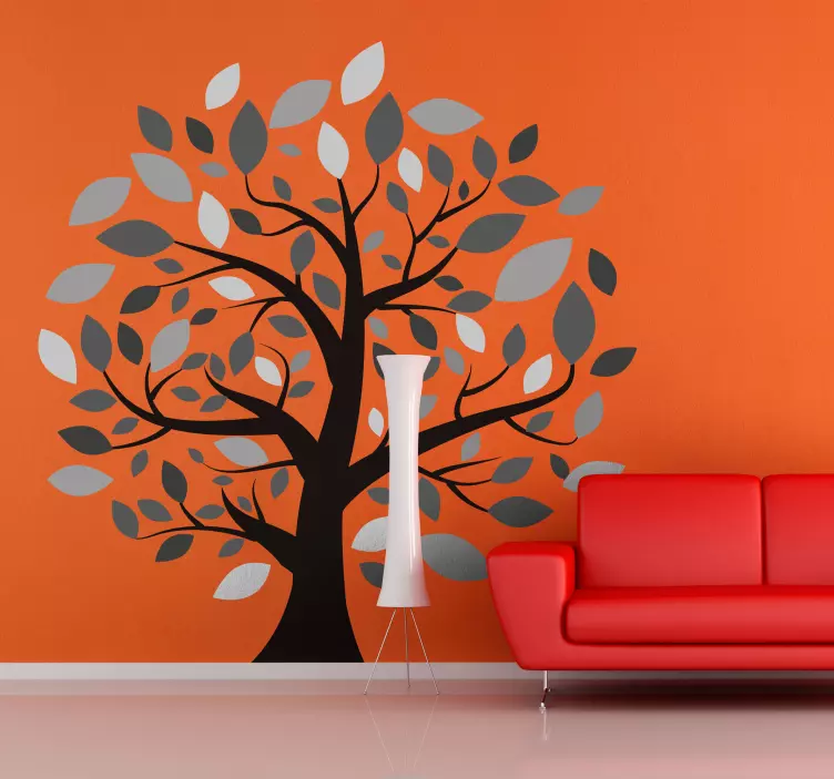 Sticker arbre feuilles grises - TenStickers