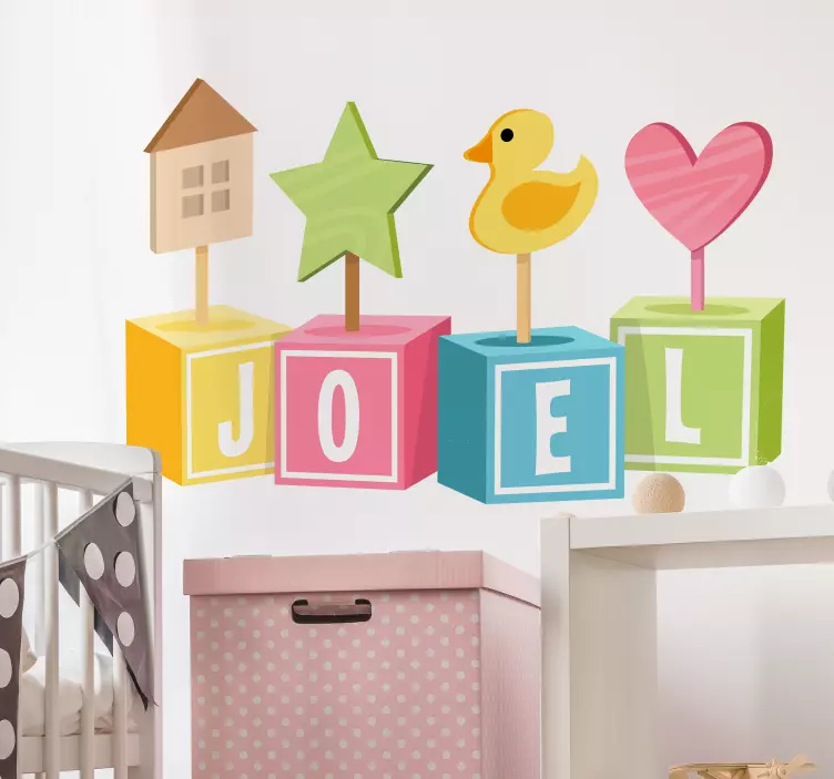 Autocollant mural cubes pour enfants avec nom - TenStickers