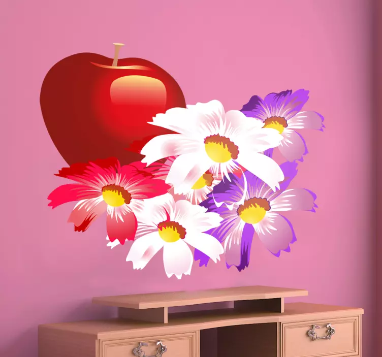 Autocollant mural pomme et fleurs - TenStickers