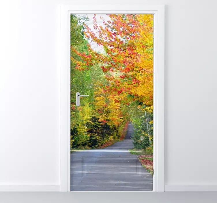 Sticker porte nature route d'automne - TenStickers