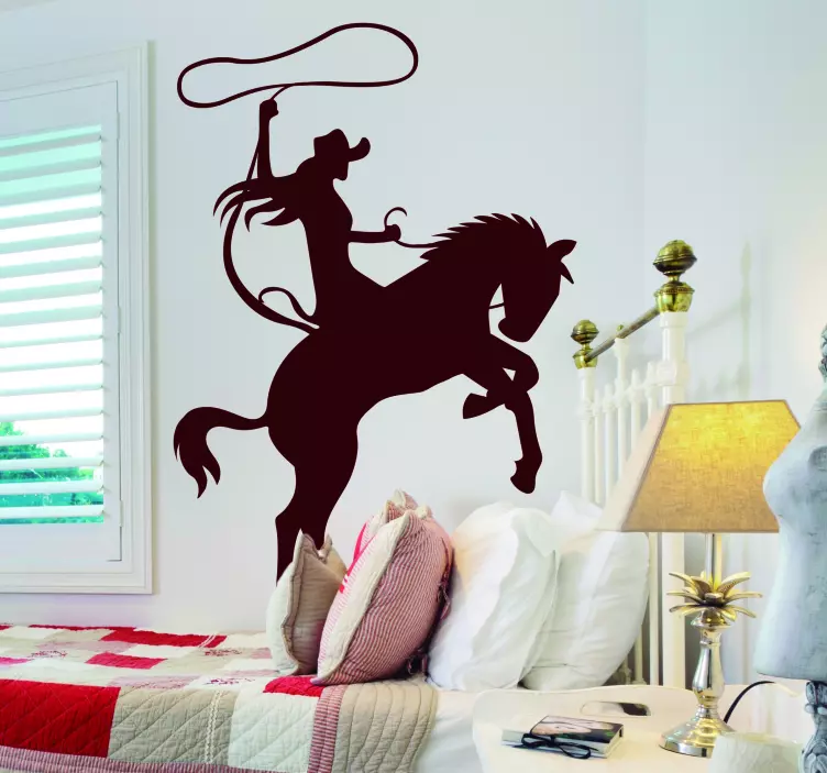 Autocollant rodéo silhouette femme et cheval - TenStickers