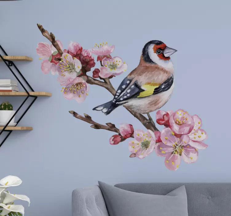 Sticker fleurs oiseau et grandes fleurs - TenStickers