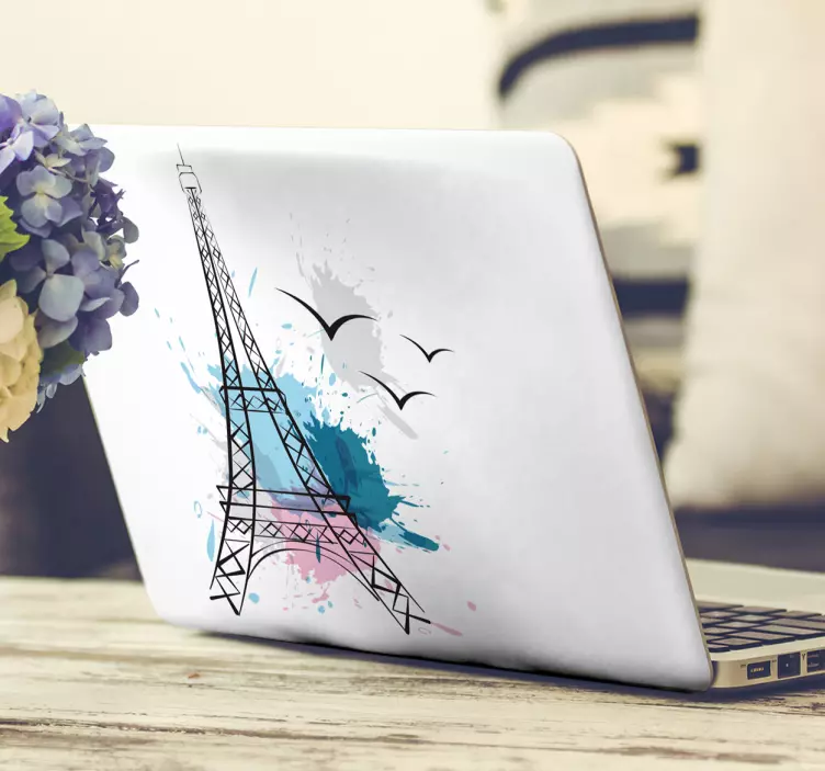 Sticker ordinateur portable Tour Eiffel aquarelle - TenStickers
