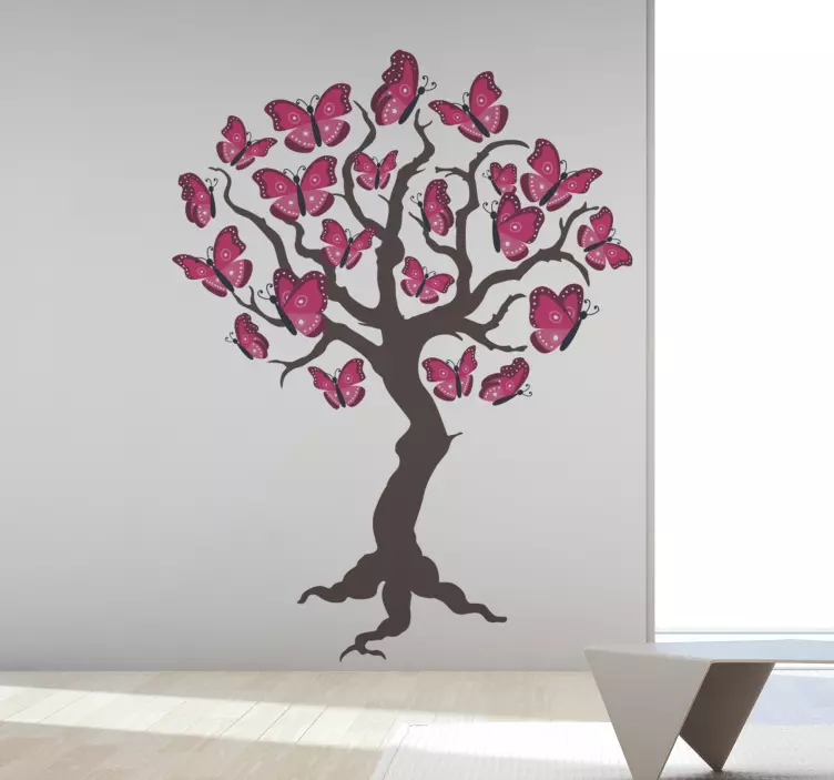 Sticker papillon arbre rose - TenStickers