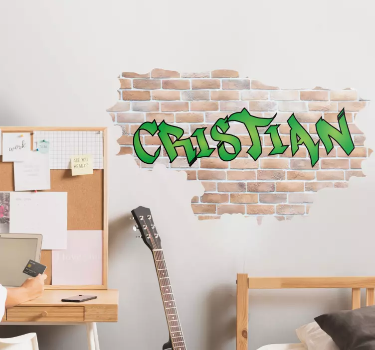 Sticker prénom graffiti mur de briques cassé - TenStickers