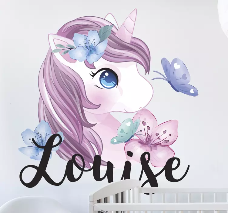 Sticker animaux personalisable licorne avec papillon - TenStickers