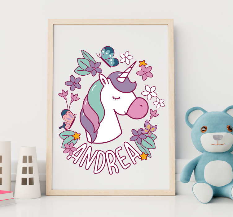 Sticker licorne et papillon personnalisable - TenStickers