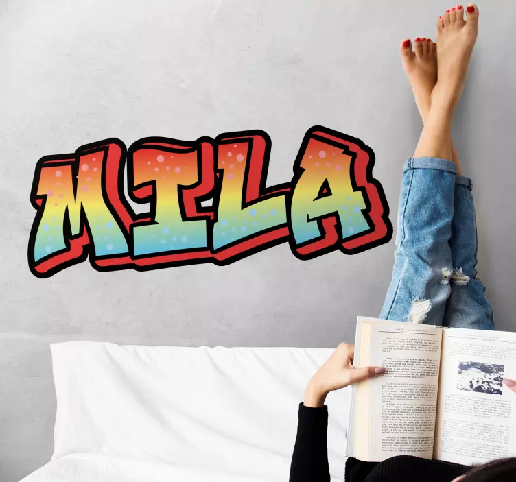 Sticker graffiti avec nom rouge jaune et bleu - TenStickers