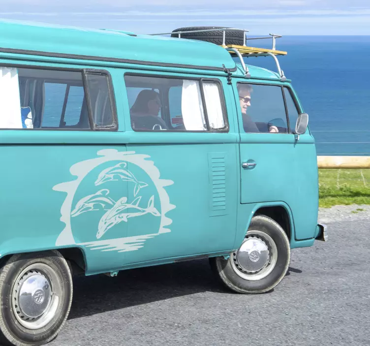 Sticker Camping Car Avec Dauphins et Soleil - TenStickers