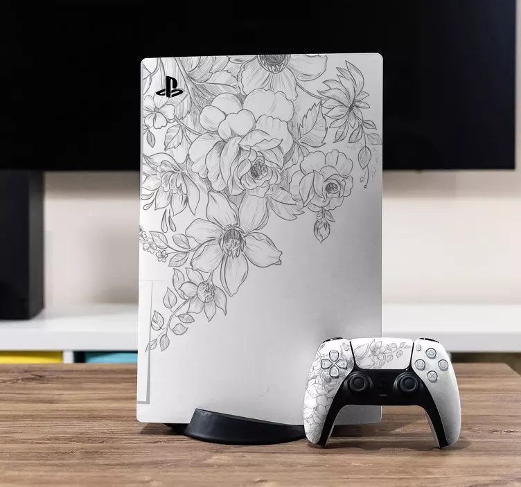 Sticker PS5 Fond blanc avec des fleurs dessus - TenStickers