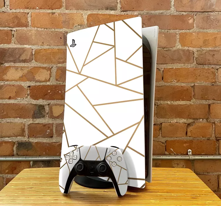 Sticker PS5 Lignes dorées et blanches - TenStickers