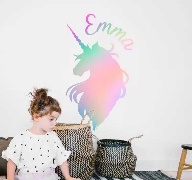 Sticker chambre enfant silhouette licorne personnalisable - TenStickers