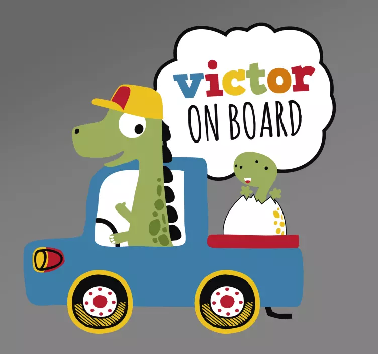 Autocollant bébé à bord design dinosaure avec prénom - TenStickers