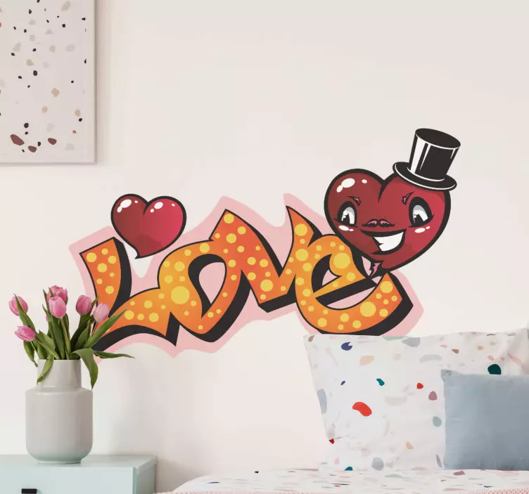 Sticker amour graffiti texte "Love" avec coeurs - TenStickers