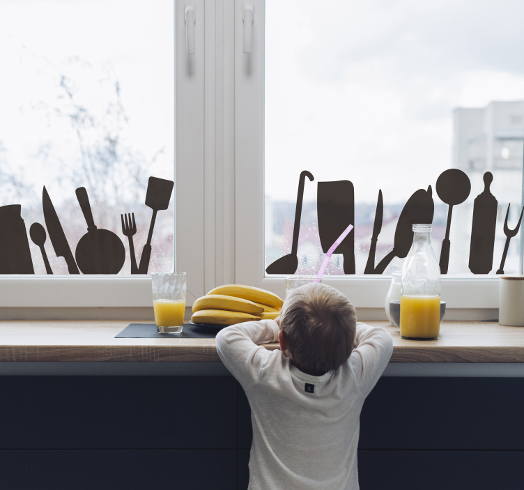 Sticker fenêtre ustensiles de cuisine simple et élégant - TenStickers